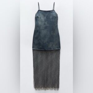 Lace Trim Blue Dress